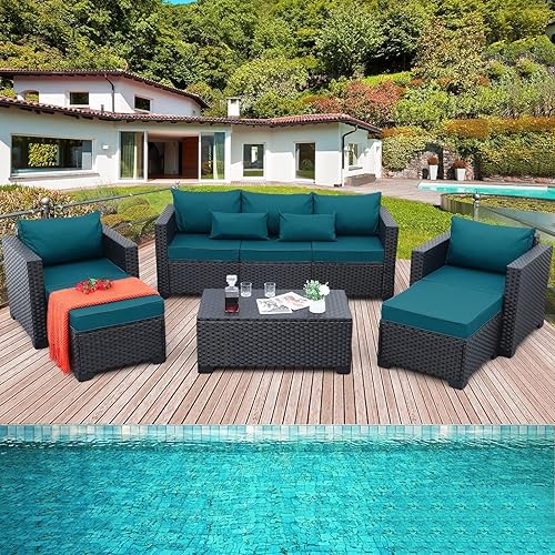 6 Piece Wicker Patio Furniture Sets Outdoor Conversation Set, PE