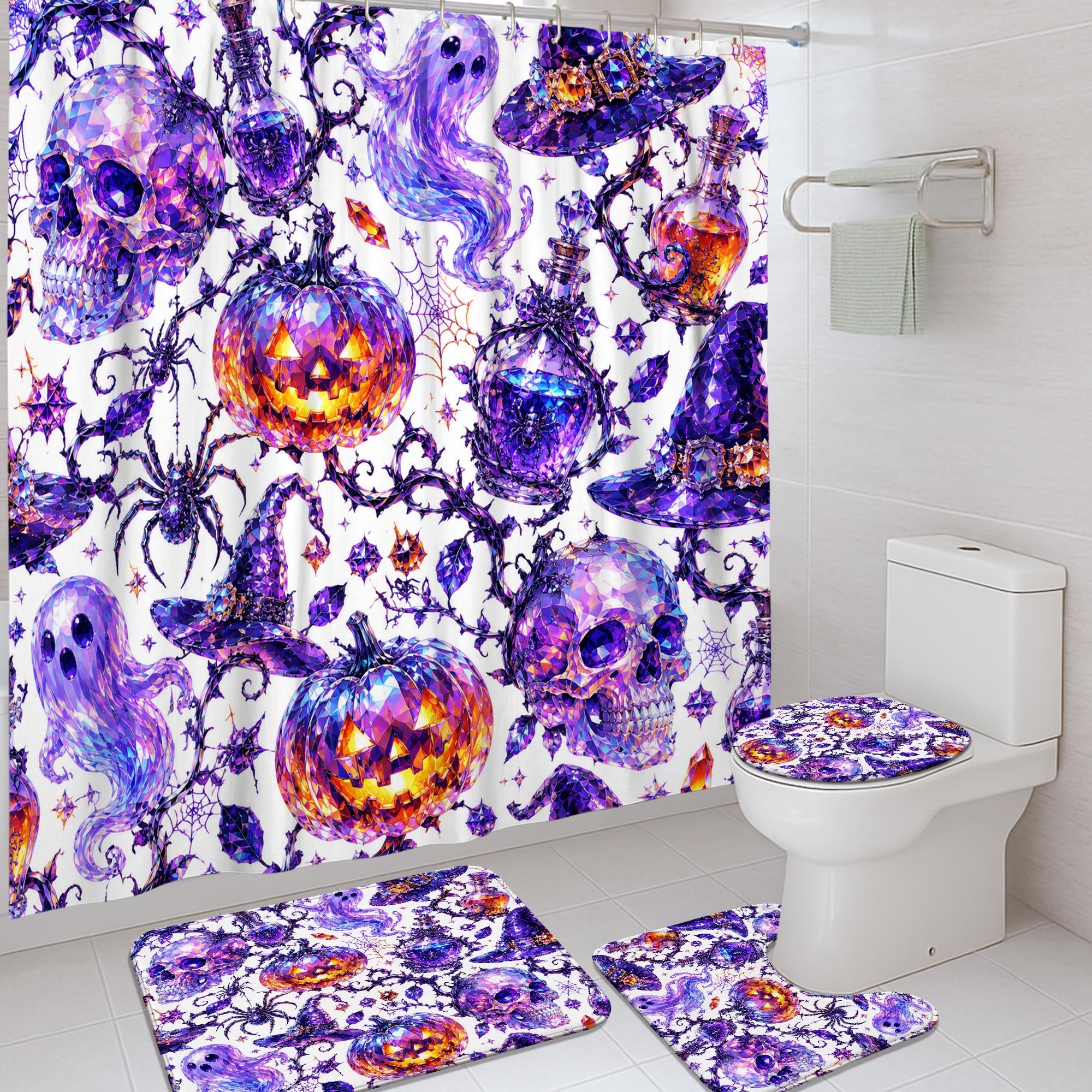 Rideau de douche anti-moisissure Halloween violet pour protéger le sol de votre salle de bain