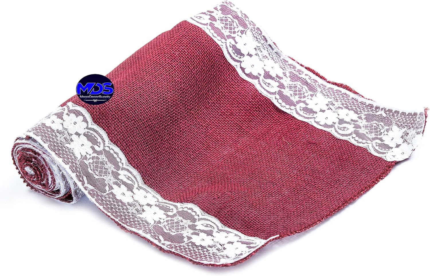 MDS Pack of 20 Wedding 12 x 108 inch Burlap Lace Hessian Table Runner Rustic Maroon Jute Country Vintage for Wedding Banquet Decoration – Maroon Lace Jute Burlap