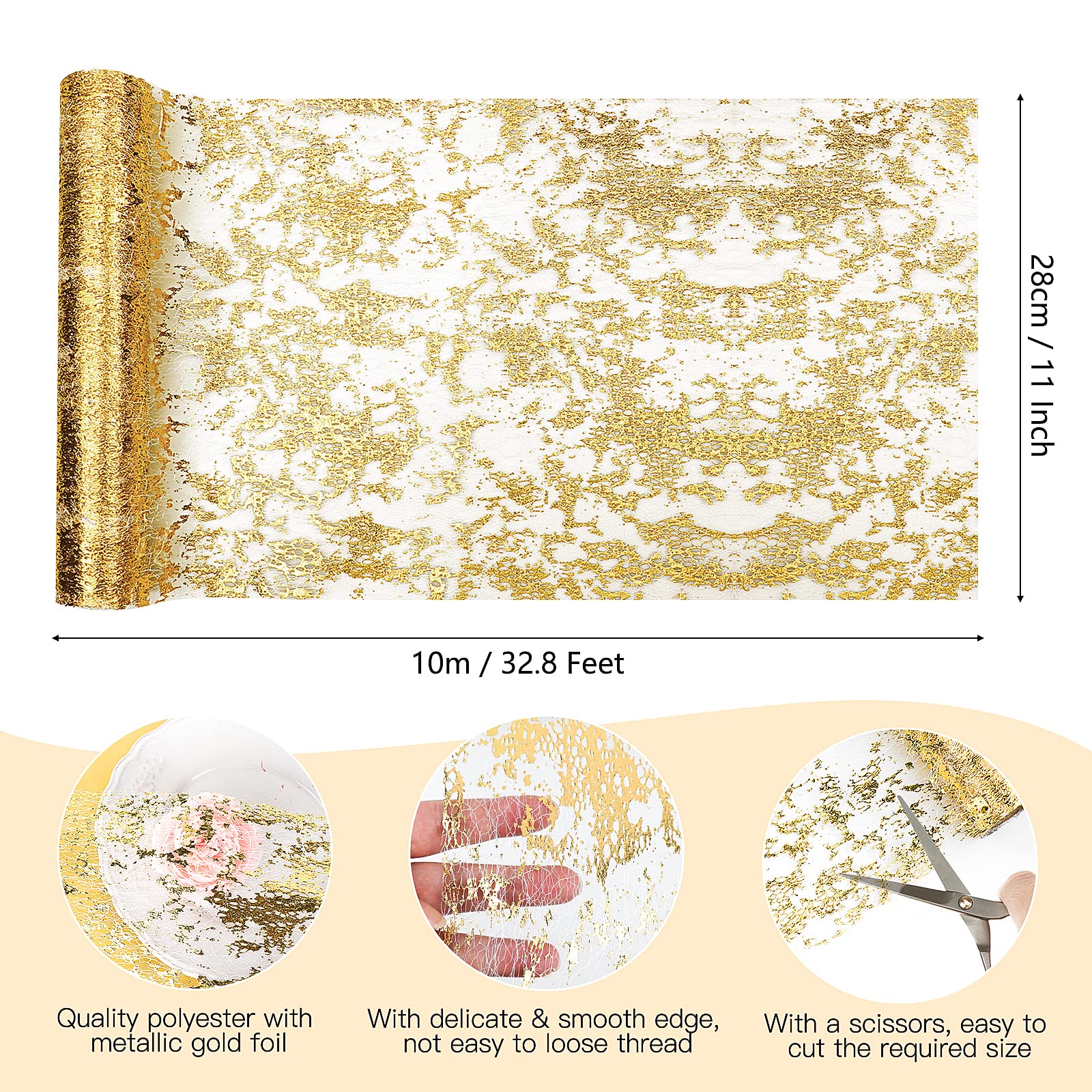 Yotako Runner da tavola dorato, 30 cm x 32,8 m, con glitter oro metallizzato, sottile e dorato, per matrimoni, feste e decorazioni di compleanno