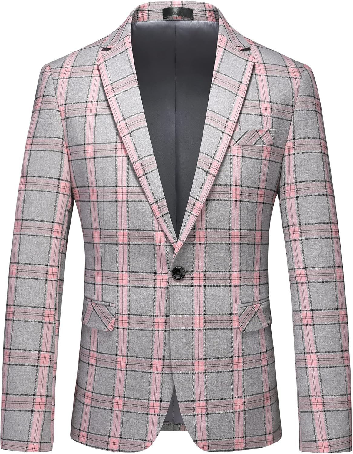UNINUKOO Men's Blazer Plaid Sport Coat Casual Lightweight Checkered Suit Jacket Summer Jacket Men