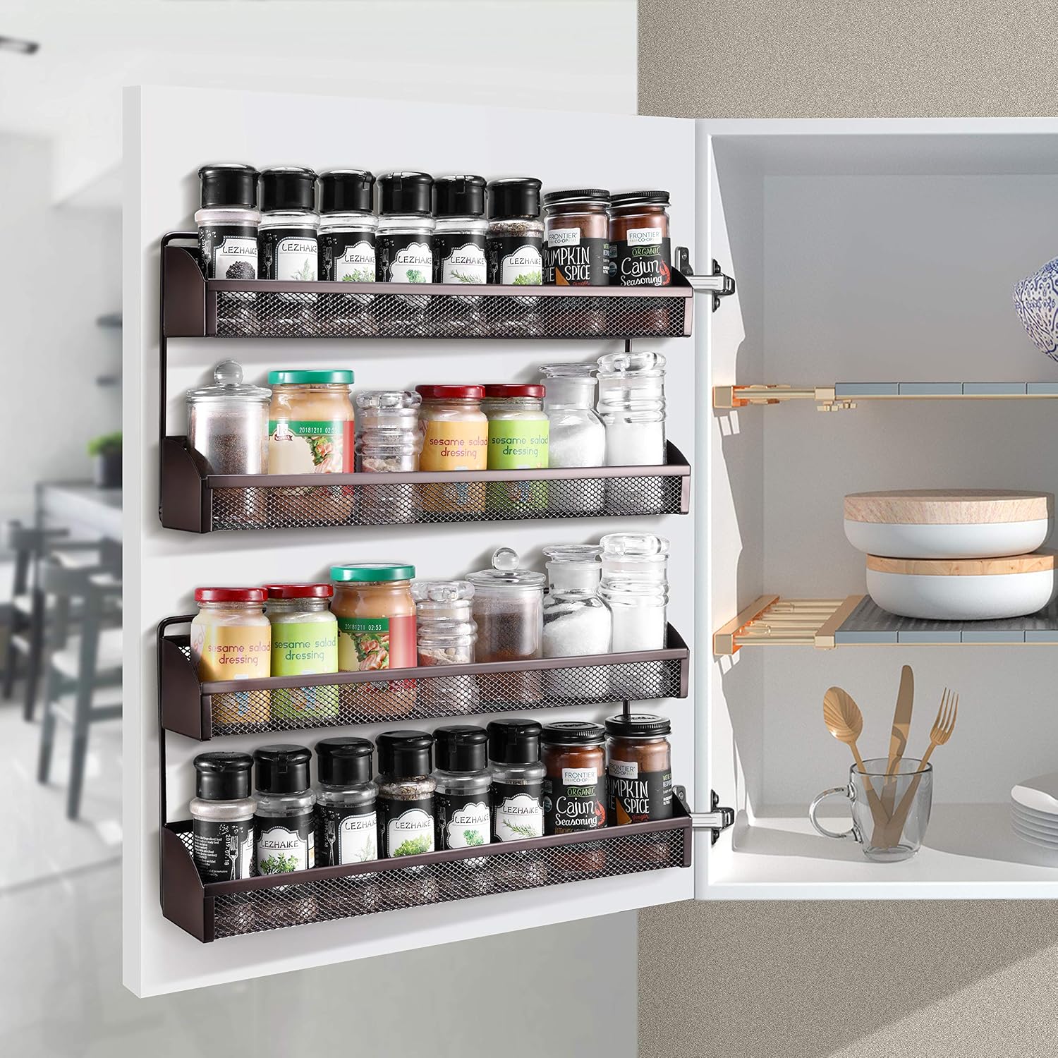 Simple Trending 2 Pack 2 Tier Spice Rack Organizer, Wall Mounted Spice Shelf Storage Holder for Kitchen Cabinet Pantry Door, Bronze