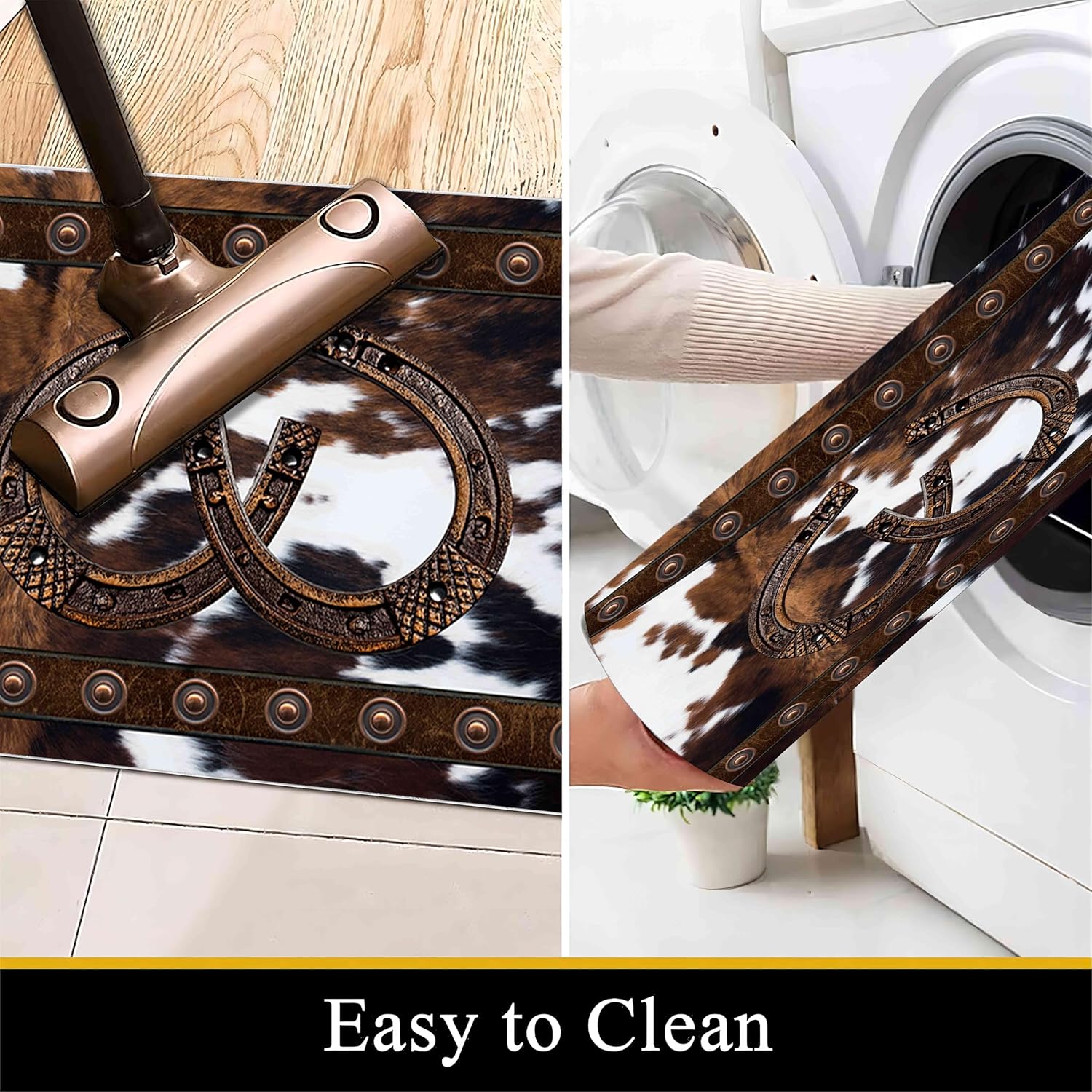 Western Rugs for Living Room,6x8ft, Southwestern Native American Aztec Rugs,Rustic Horseshoe Brown Cow Print Rug,Boho Western Decor Carpet, for Bedroom Dining Room Non Slip Cowhide Rug - Image 7