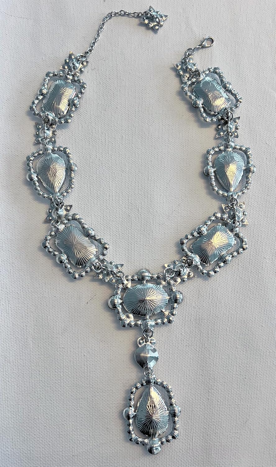 Secret for Longevity Extra Large Victorian Art Deco Antique Retro Vintage Style Silver Tone Grey Smokey Topaz Clear Rhinestone Chunky Statement Wedding Bridal Prom Drag Queen Pageant Necklace