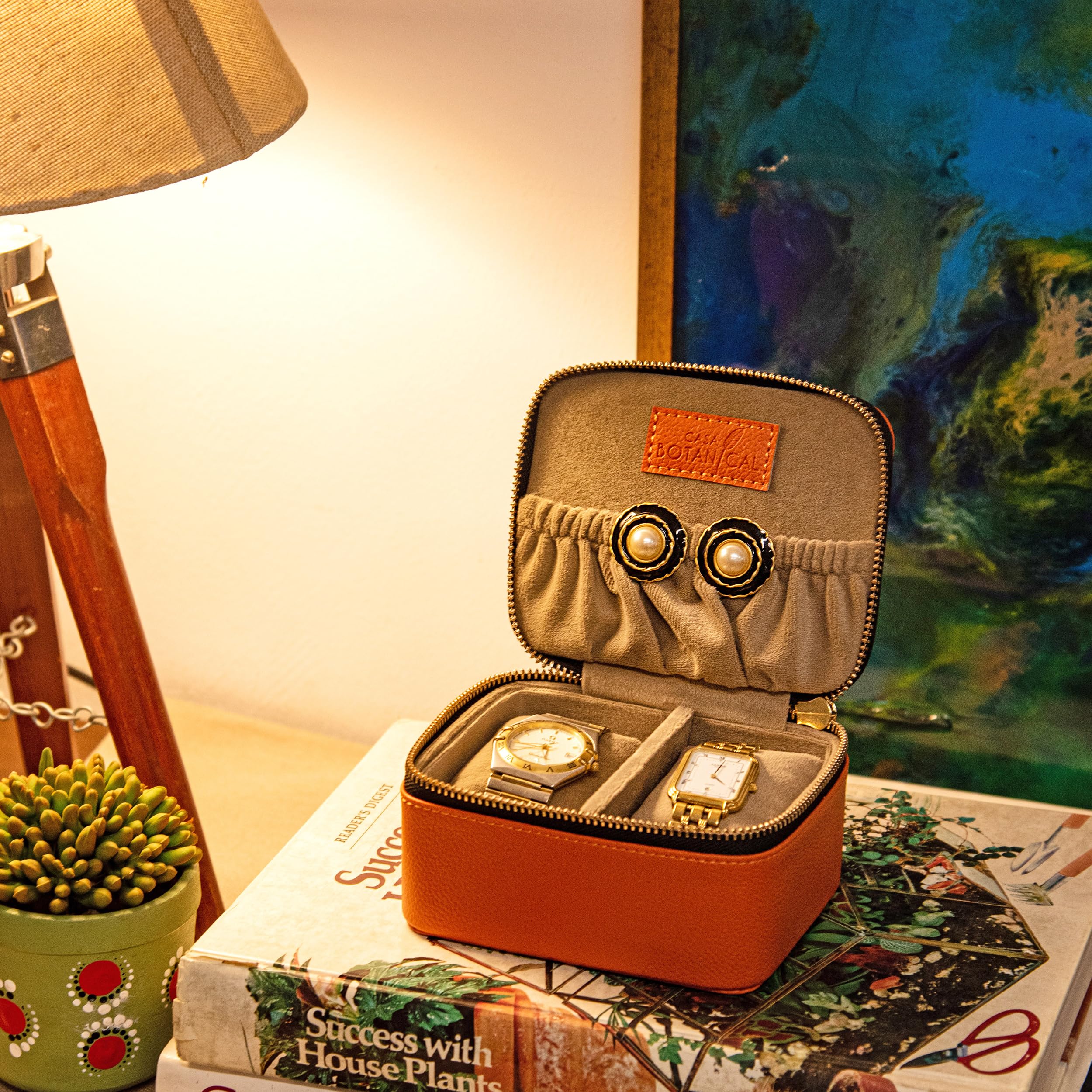 CASA BOTANICAL Leather Organizer Watch Box & Jewelry Box | 2-Slot Watch Holder | Professional Orange Wrist Watch Storage Box - Ideal Gift for Men & Women (B0D1C48S98) Amazon Price History, Amazon Price Tracker
