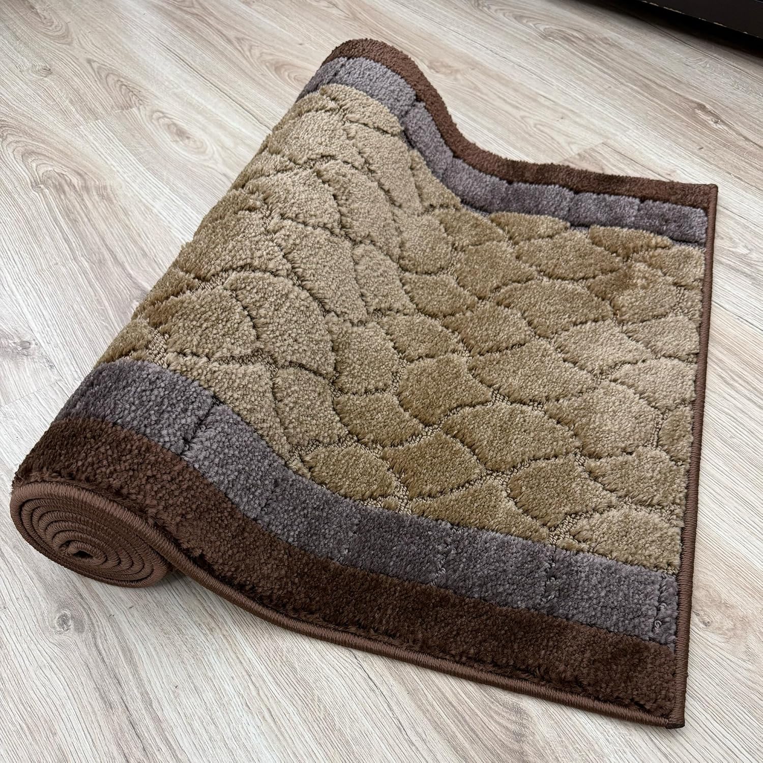 English Home Custom Size Non Slip Washable Cobblestone Design Runner Rug (Brown-Beige, 26"" x 05')