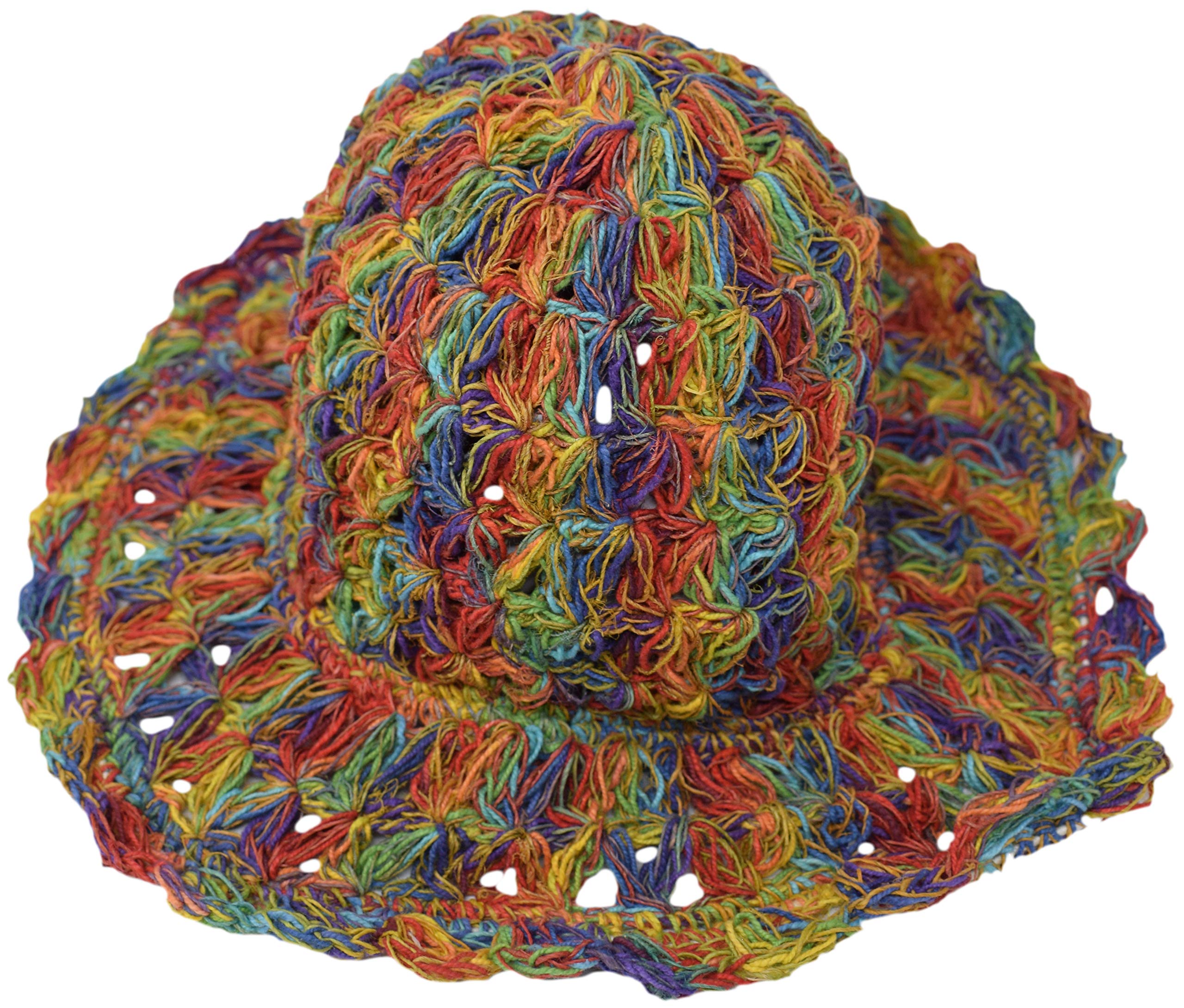 Gheri Sombrero de paja de algodón de cáñamo Panamá de ala ancha para verano, vacaciones, paja, colorido arco iris