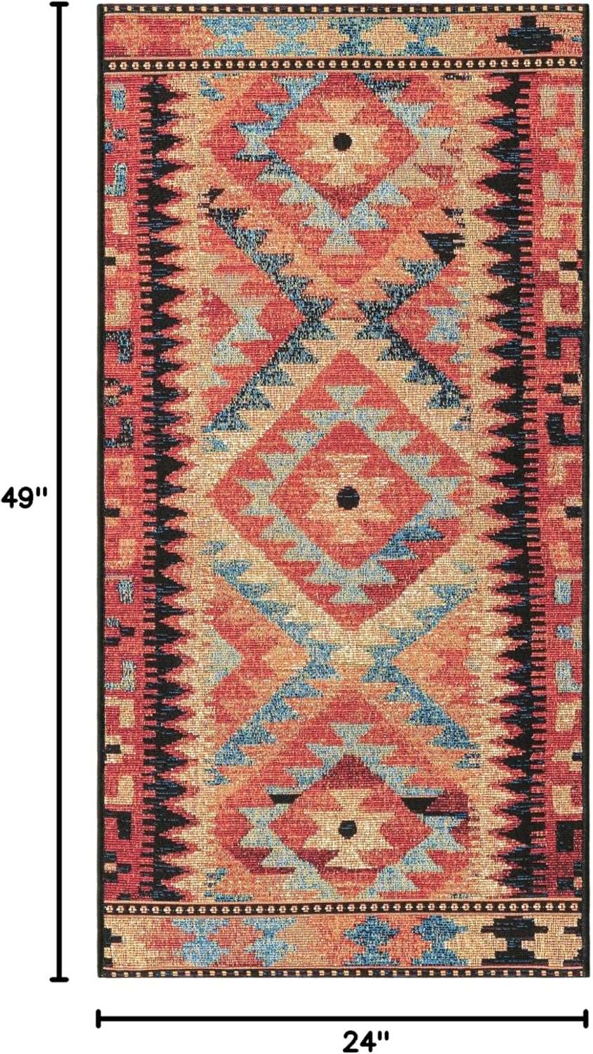 Unique Loom Outdoor Tribal Collection Area Rug - Tortuguero (2' x 6' 1" Runner, Multi/ Blue)