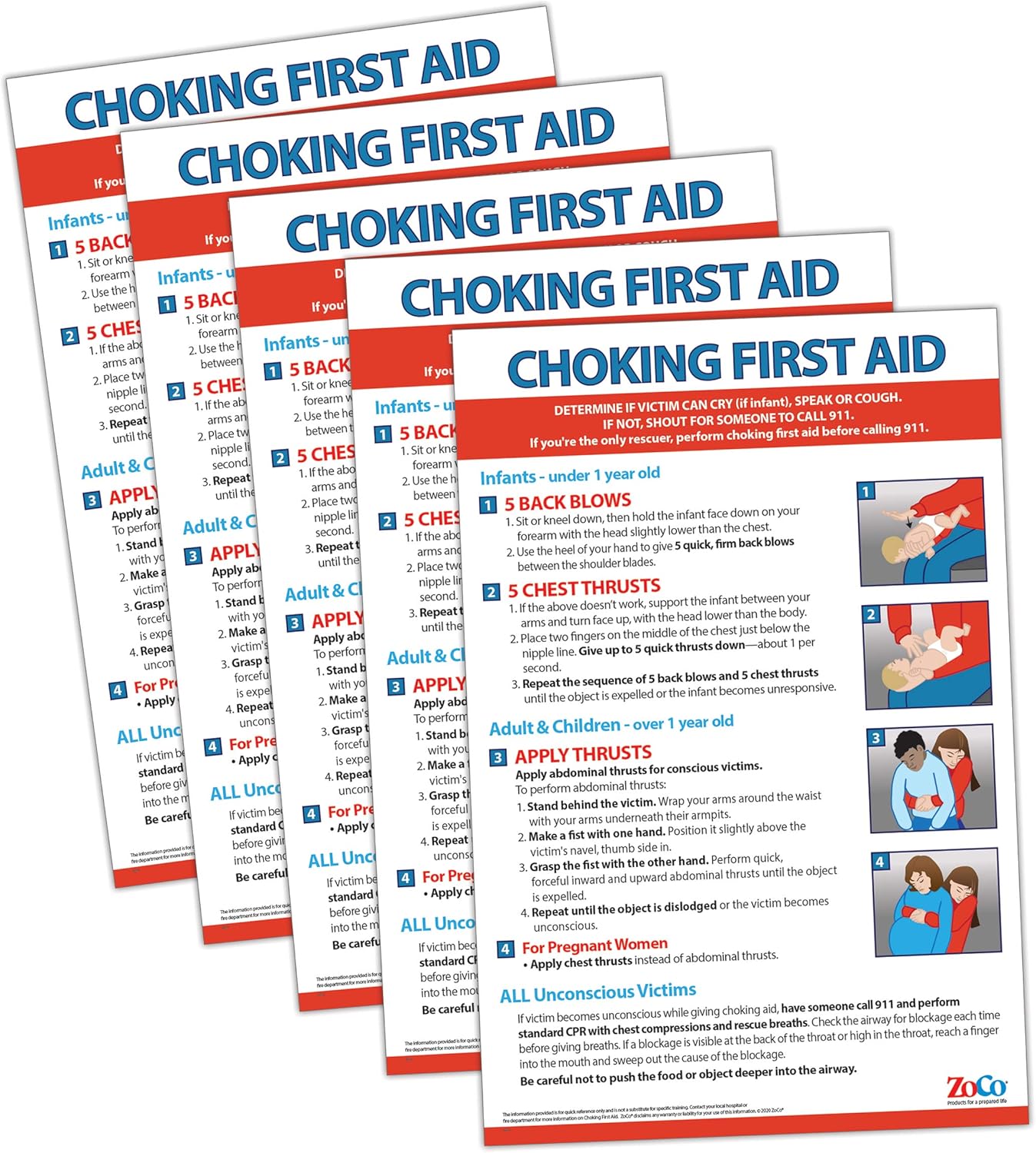 5 Pack Choking First Aid Posters Choking Victim Posters Choking