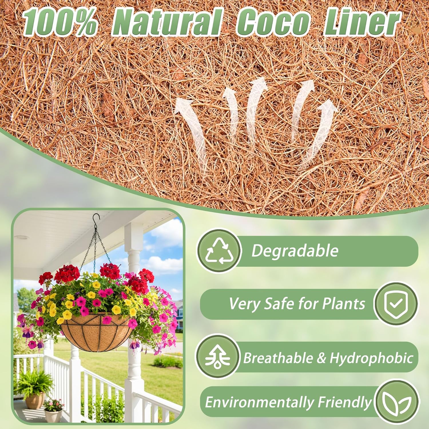 2 Pack 12 Inch Hanging Baskets for Plants Outdoor Metal Hanging Planters Round Hanging Flower Pots with Coco Coir Liner Plant Holder for Outdoor Patio Garden Balcony Decor - Geometric