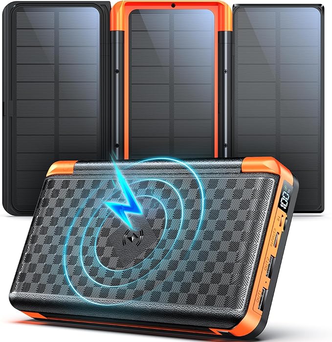 Power bank solar con carga inalámbrica y linterna integrada