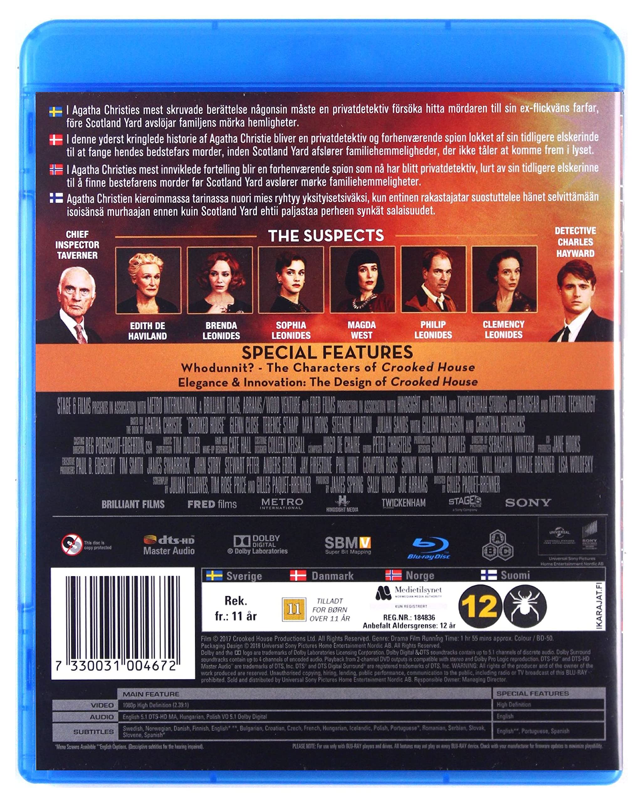 Crooked House (2017) (Agatha Christie) Christina Hendricks, Gillian Anderson, Glenn Close, Terence Stamp [Blu-ray]
