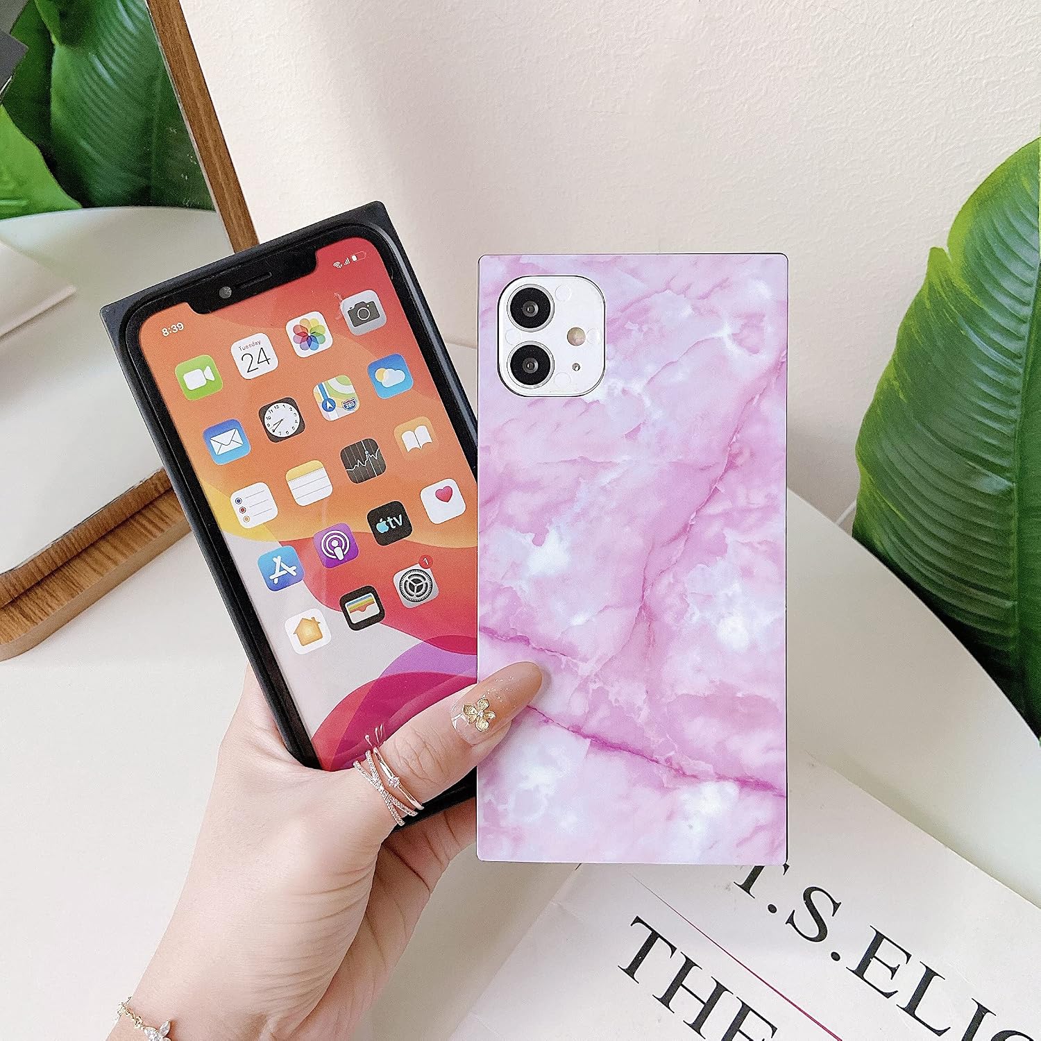 Cocomii Square iPhone 12/12 Pro Case - Square Marble - Slim - Lightweight - Glossy - Soft TPU Silicone - Minimalist Luxury Aesthetic Cover Compatible with Apple iPhone 12/12 Pro 6.1" (Pink)