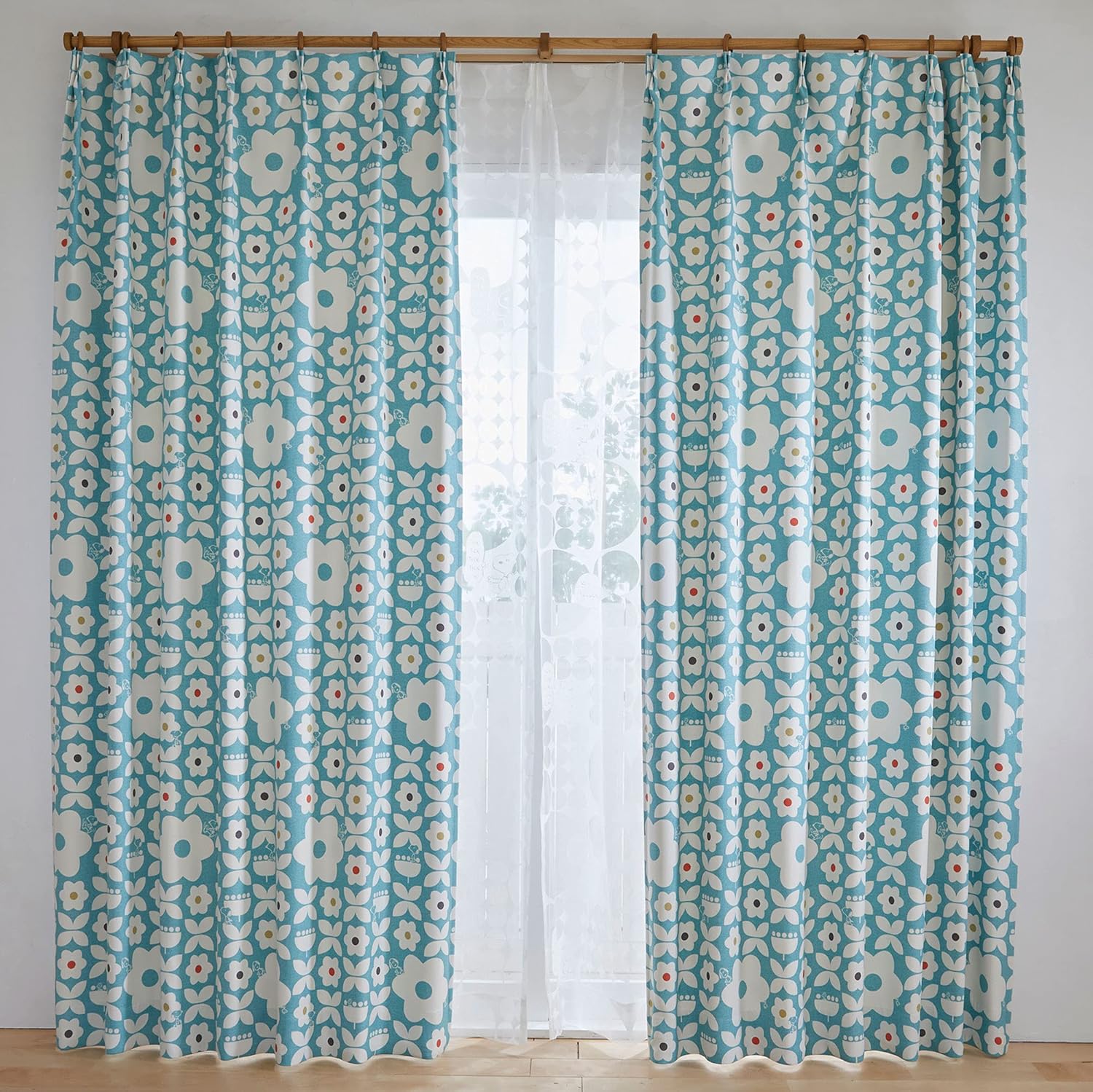 スミノエ(Suminoe) セミオーダーカーテン ブルー 幅120cm &times;丈110cm PEANUTS フラワーメイズ 遮光3級 P