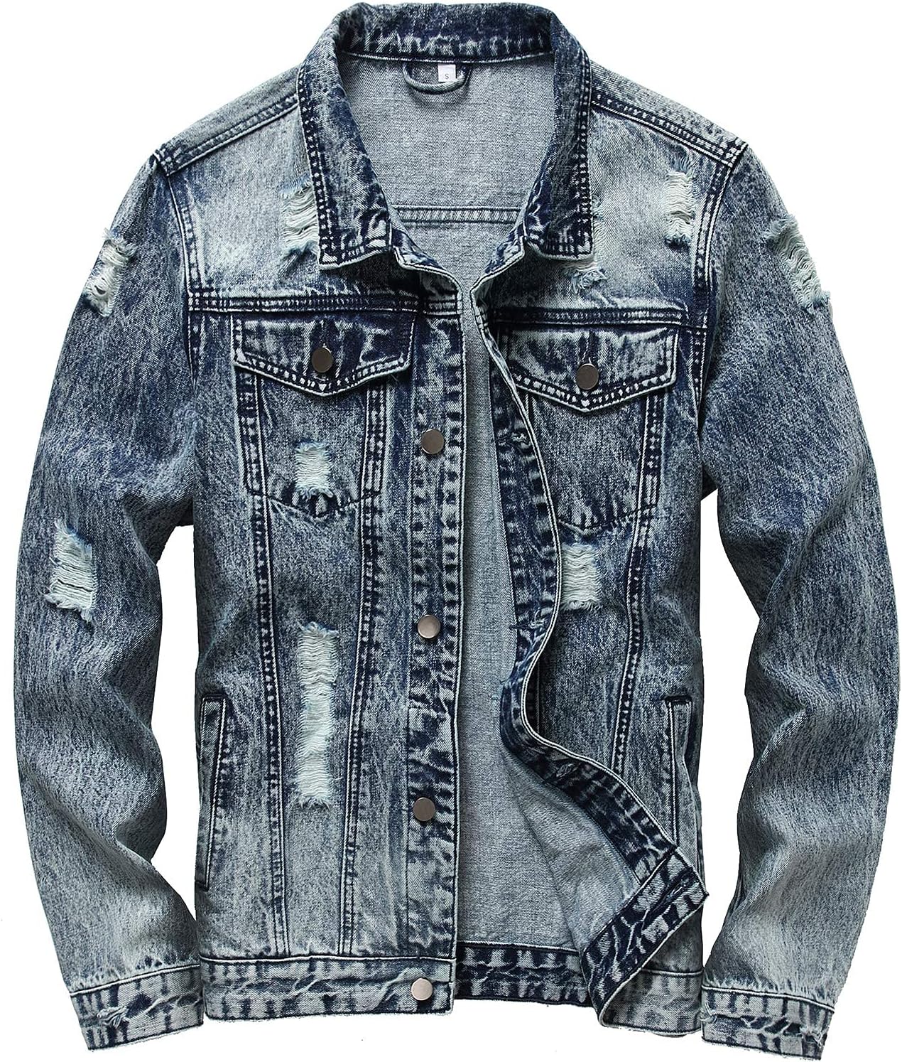 Mens Denim Jacket Ripped Slim Jean Jacket Coat for Men