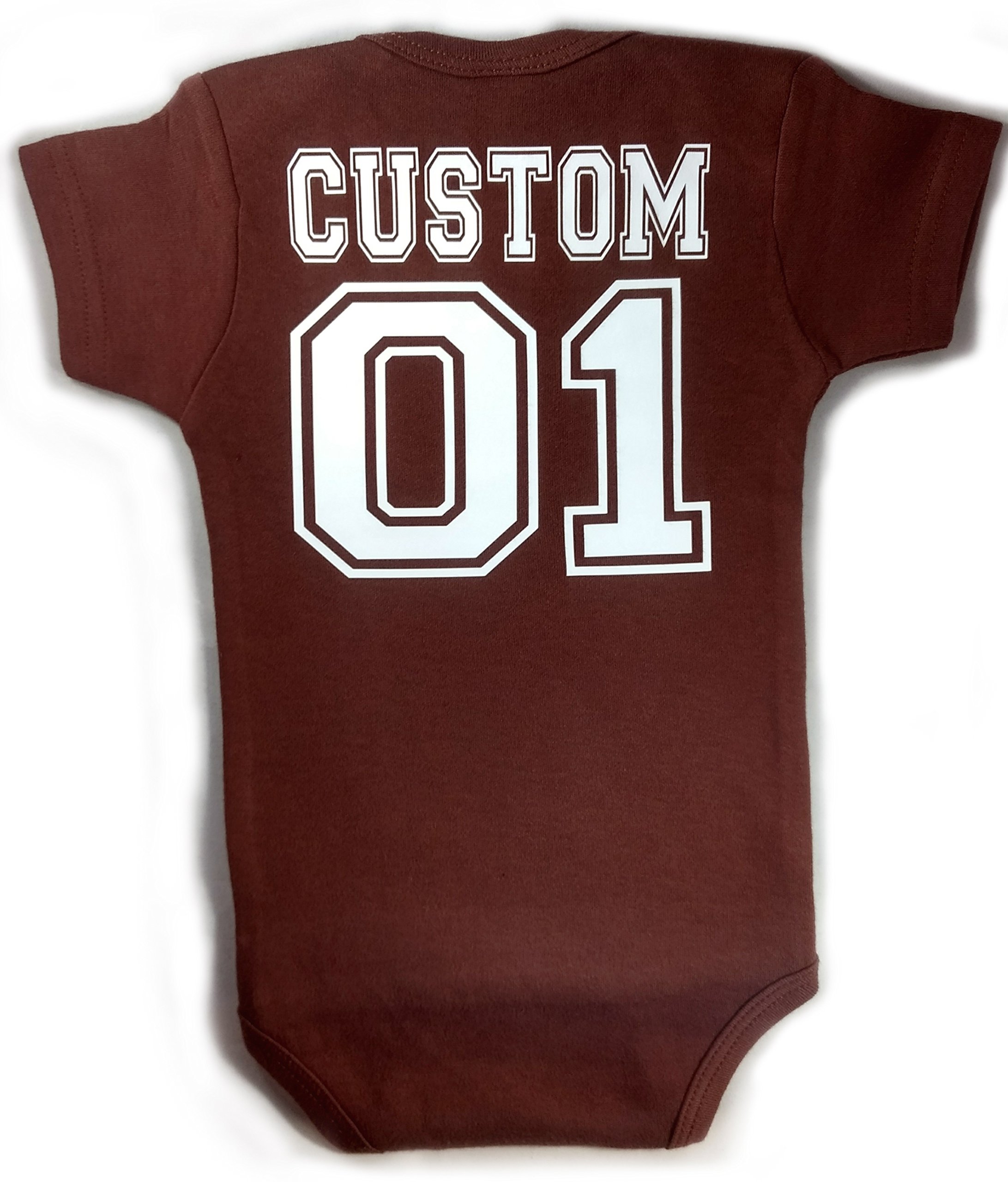 Baby Football with CUSTOM Personalized Back Lettering Bodysuit Outfit Brown Unisex (6-12 months (Medium))