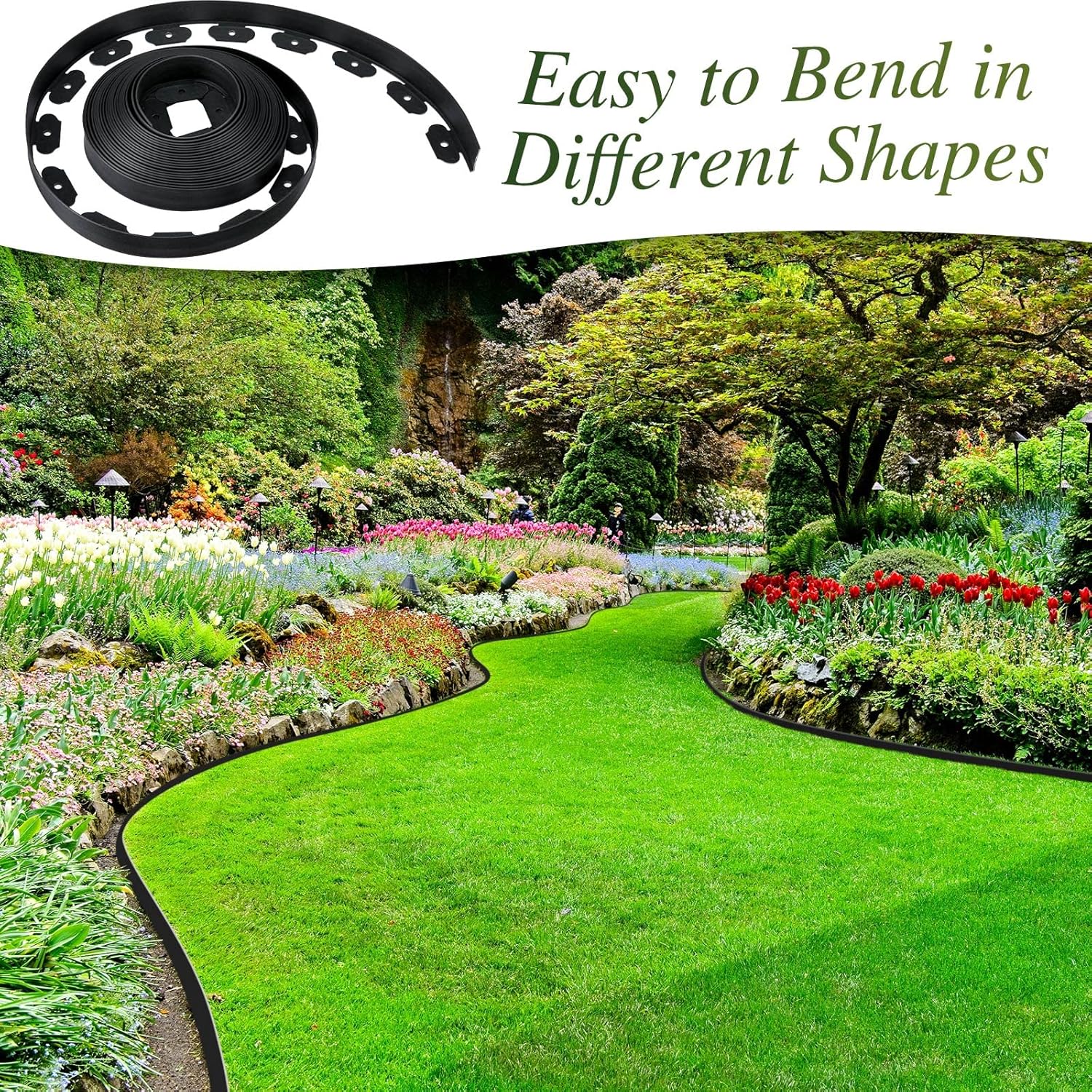 Wesiti 2" x150 Ft Landscape Edging Kit No Dig Garden Edging Border 2 Inch Pavers with 120 Anchoring Spikes Mulch Barrier for Lawn Driveway Flower Bed Playground Yard Grass, PE Black