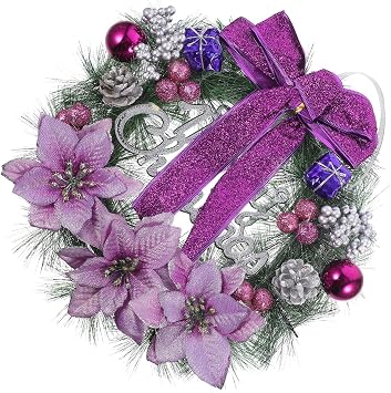 30cm Artificial Pine Wreath Joyful Christmas Decor Hanging Pendant for Wall Door Window