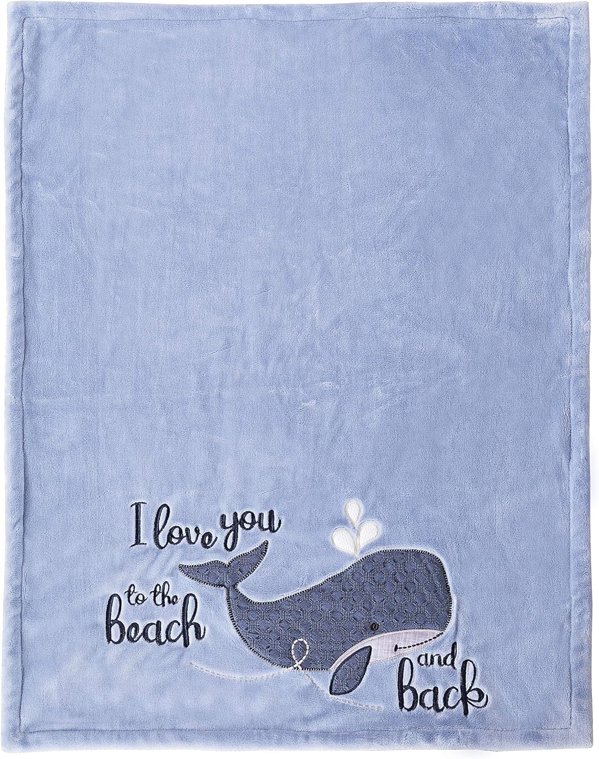 Levtex Baby - Boho Bay Plush Blanket - Appliqued and Embroidered Whale on Blue Plush - Navy, Blue and White - Nursery Accessories - Blanket Size: 30 x 40 in.