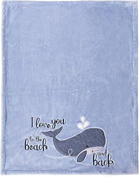 Levtex Baby - Boho Bay Plush Blanket - Appliqued and Embroidered Whale on Blue Plush - Navy, Blue and White - Nursery Accessories - Blanket Size 30 x 40 in.