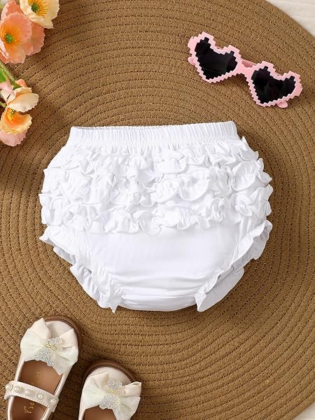 Bloomers à volants blancs pour bébé fille, short en coton, tenue d'été pour bébé - 1
