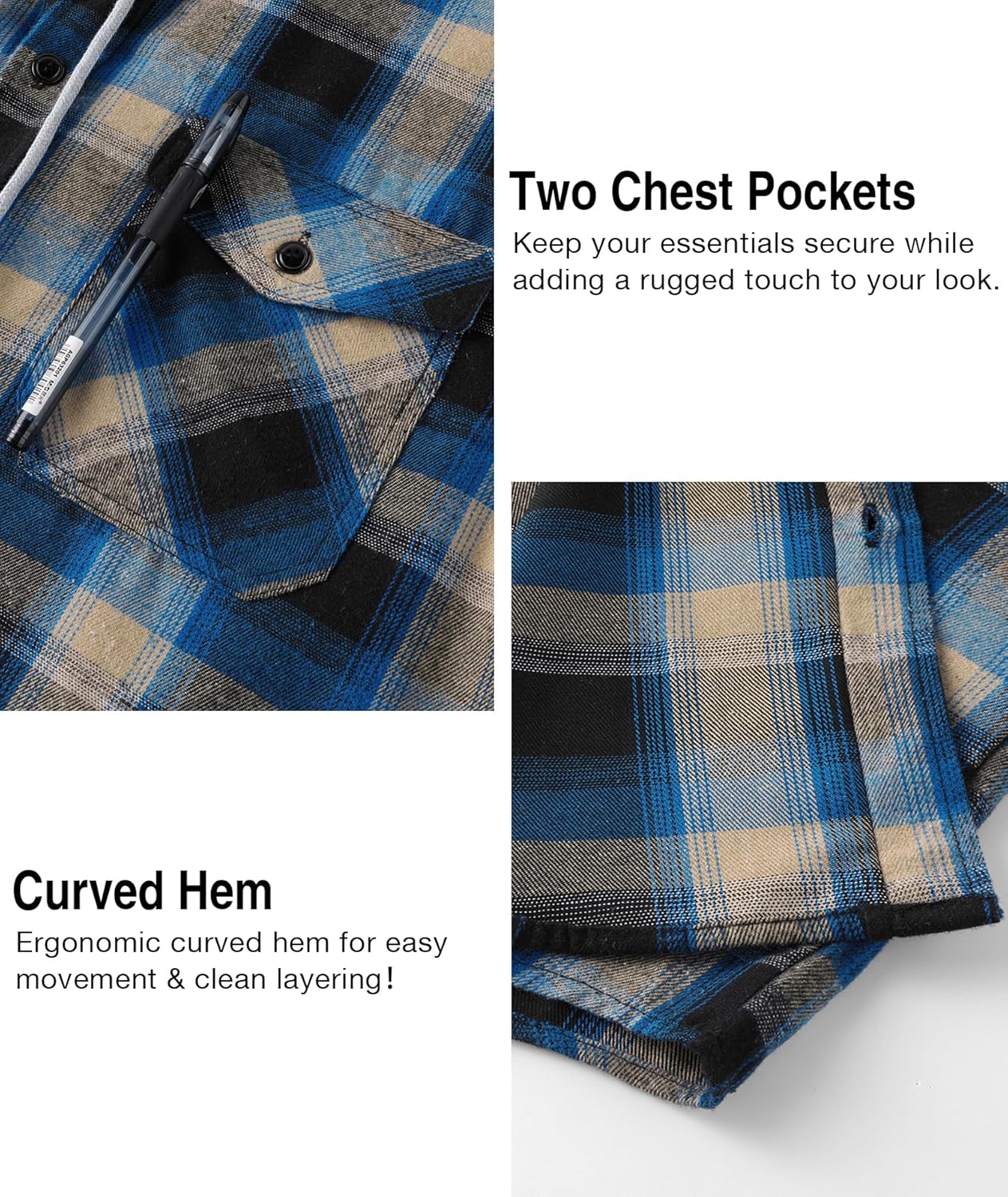 Little Beauty 3 Pack Men's Flannel Shirts Plaid Hoodie Button Down Shirt Jackets Long Sleeve Stylish Hooded with Pocket - Image 6