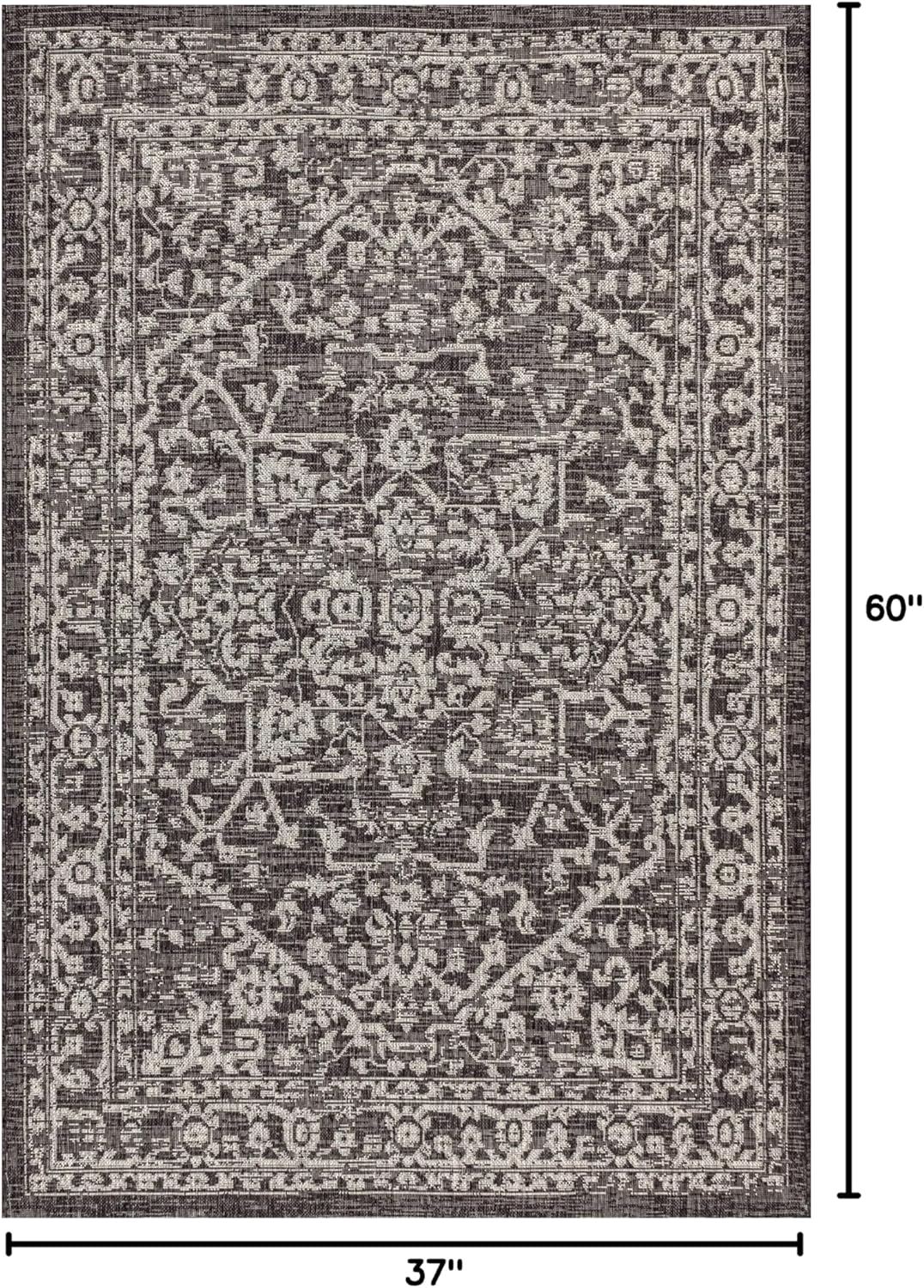 JONATHAN Y Boho Medallion Indoor Outdoor Area Rug 3X5 Black/Gray, Malta Textured Weave for Backyard, Patio, Porch, Easy-Cleaning, High Traffic, Pet-Friendly, Non-Shedding (SMB104C-3)