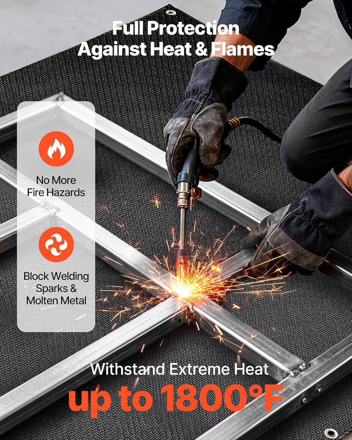 VEVOR Welding Blanket, 4 x 6 FT Silicone Coated Fiberglass Welding Blanket, Up to 1800°F Heat Resistant Safety Protection Blankets, Flame Retardant Fireproof Insulation Mat with Metal Grommets