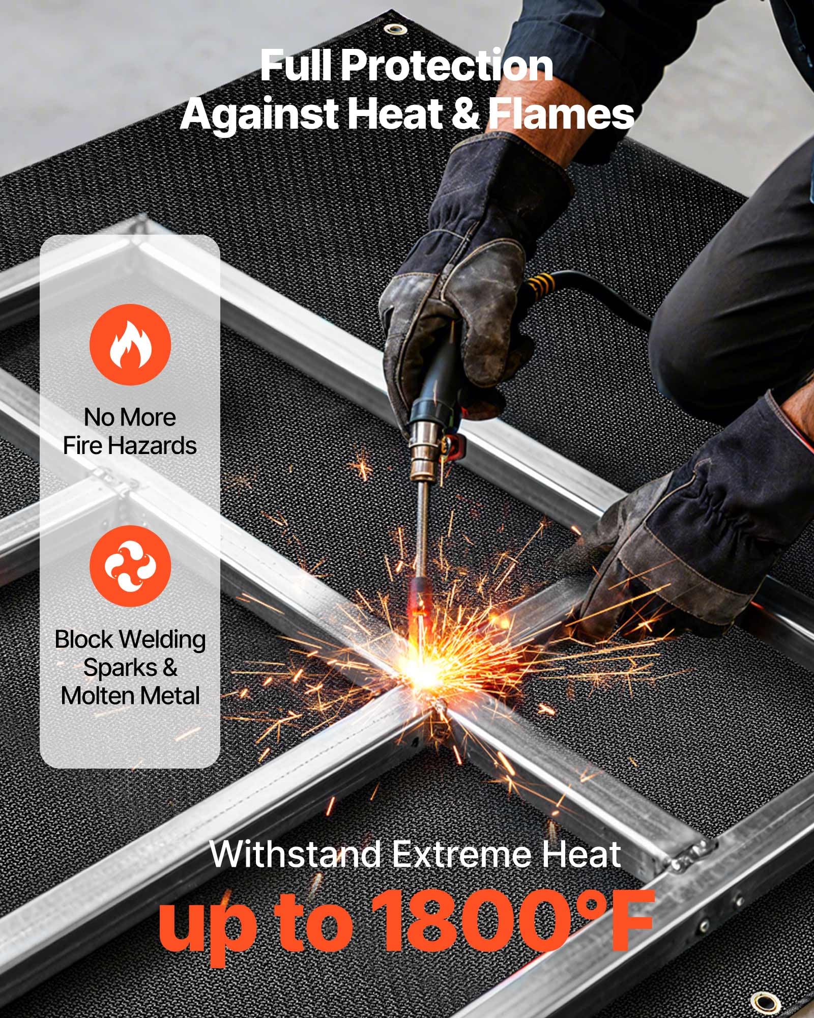 VEVOR Coperta per Saldatura in Fibra di Vetro Rivestita in Silicone da 1829 x 2438 mm, Coperte di Protezione Resistente al Calore max. 982°C, Tappeto Ignifugo Protettivo per Saldatura, Nero