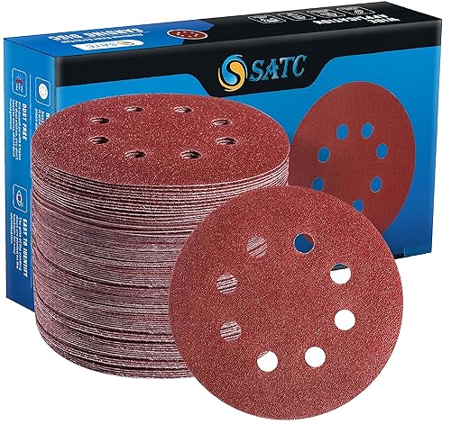 S SATC - 72 discos de lija adhesivos de gancho y bucle de 5 pulgadas de 8 agujeros para lijadora orbital aleatoria 40 60 80 120 180 240 320 granos