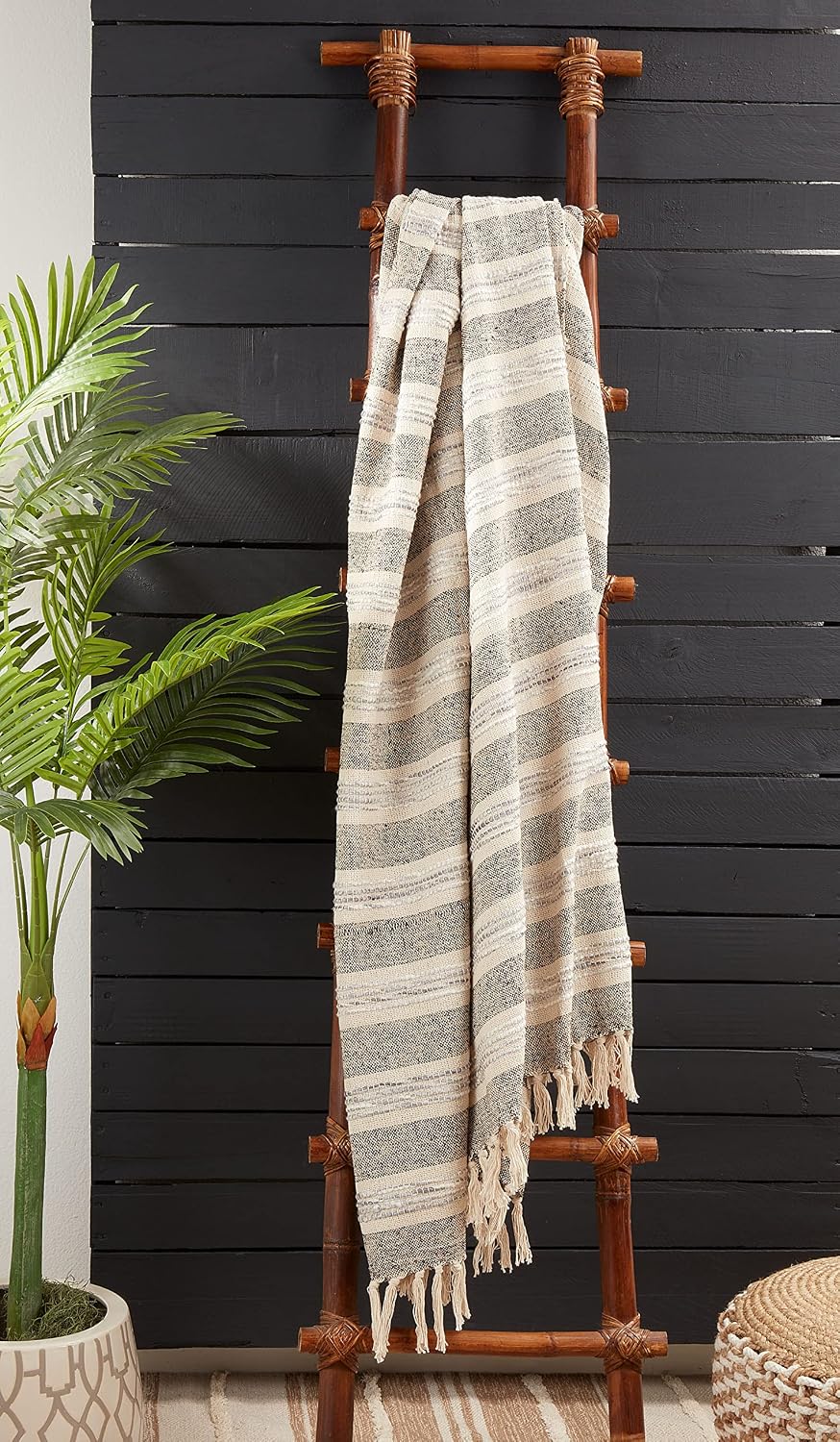 SARO LIFESTYLE Striped Design Throw Blanket, Grey, 50"x60" (TH459.GY5060B)