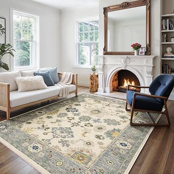 Oriental Weavers Lucca Wool Blend Area Rug - 846H1-2 x 3 - in Ivory/Blue - Vintage Inspired, Wool Blend, Entryway, Bathroom Accent Rug