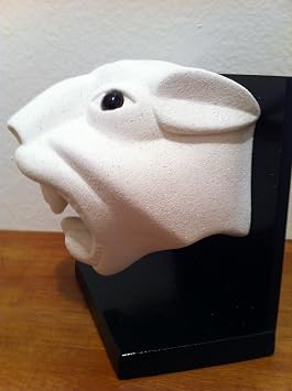 Aztec, Maya, Jaguar Head Art Sculpture White Marble