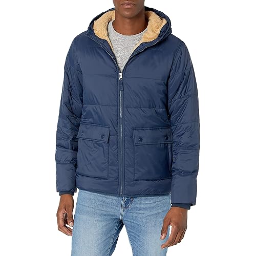 Amazon Essentials Men's Long-Sleeve Water-Resistant Sherpa-Lined Puffer Jacket