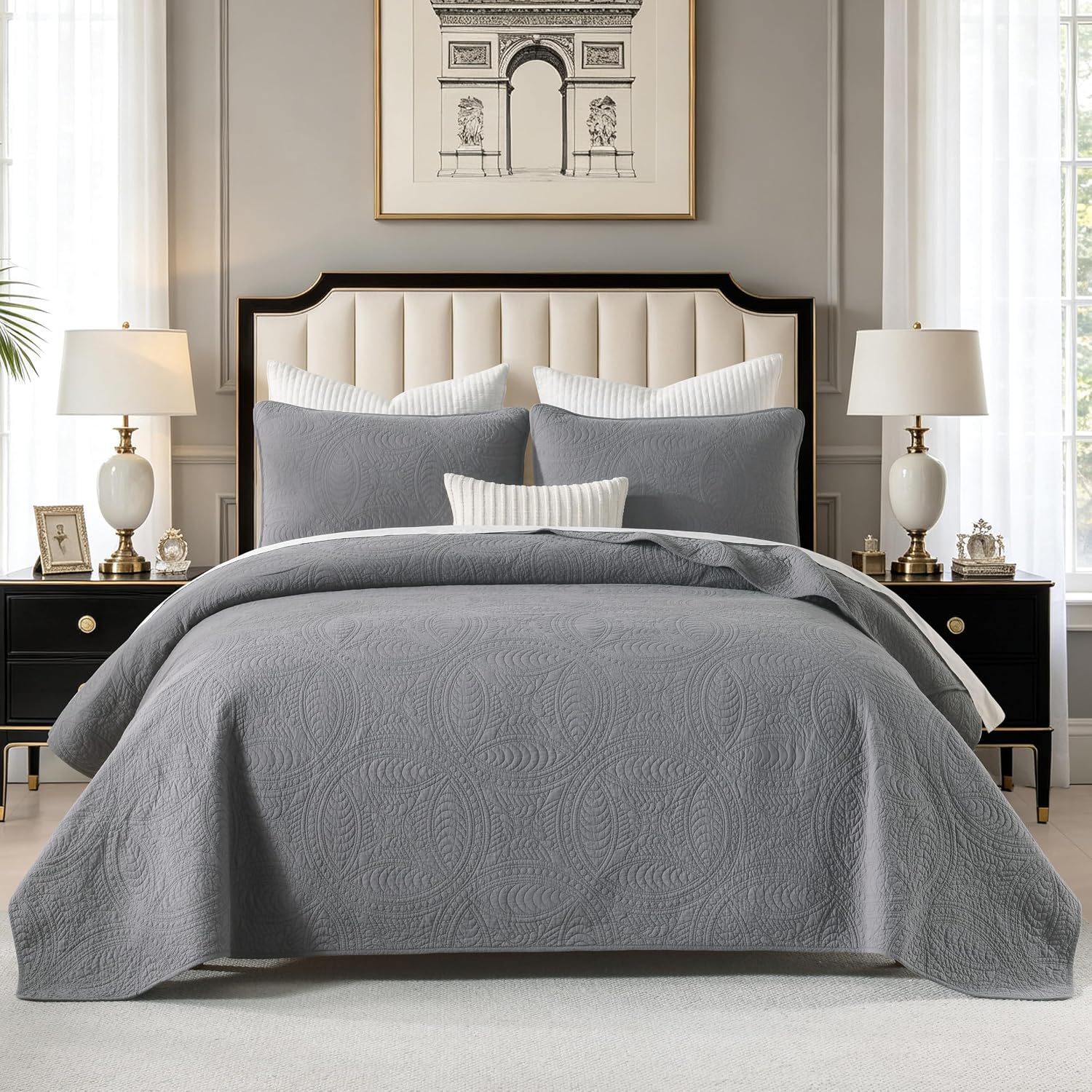 Homzard Cotton Quilt Set California King，3-Piece Coin Pattern Bedspread, Lightweight Pre-Washed Coverlet,Solid Modern Farmhouse Bedding Set for All Seasons, Bright Yellow