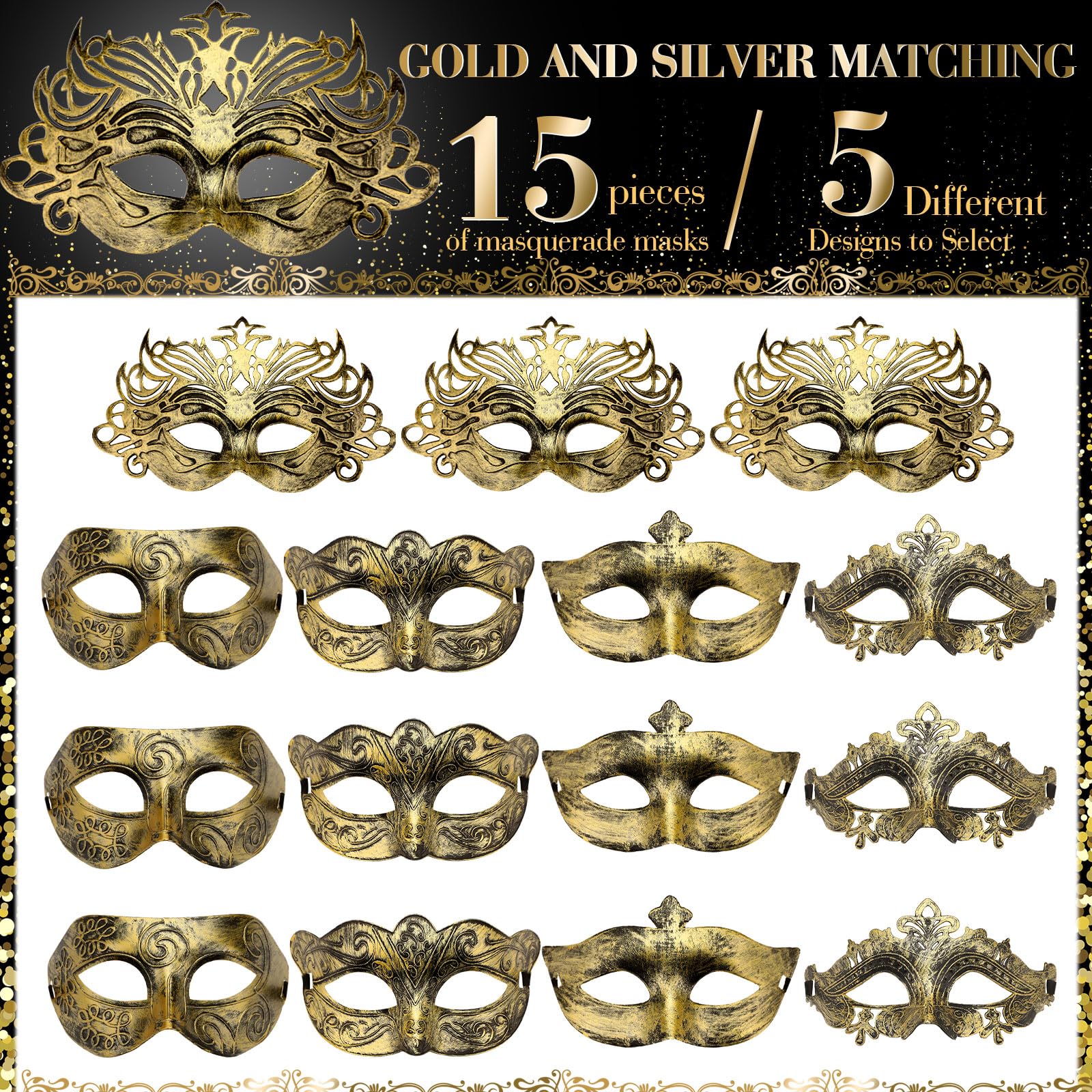 Yunsailing Maschere in maschera veneziane antiche con cinturino per donne e uomini, carnevale, feste di ballo di fine anno