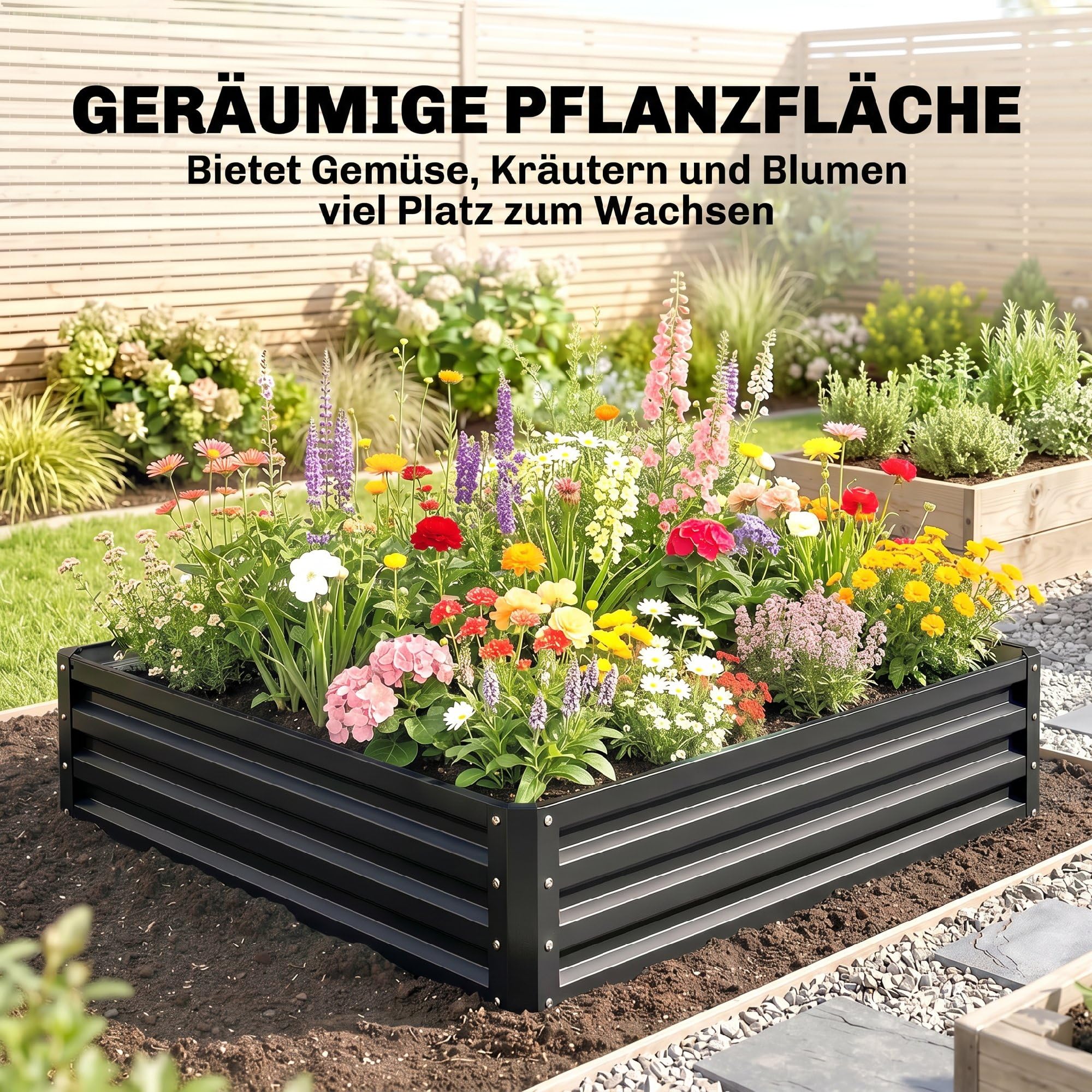 Outsunny Hochbeet für Garten, Terrasse Stahl 120 x 120 x 30 cm Grau
