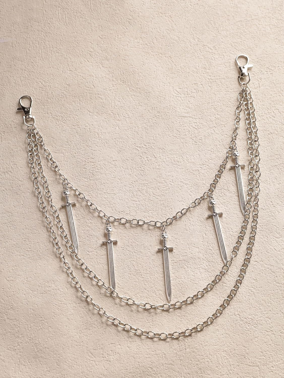 Sacina Gothic Silver-tone Layered Dagger Skull Pants Chain, Wallet Belt Chain, Goth Grunge Emo Punk Accessories - Image 8