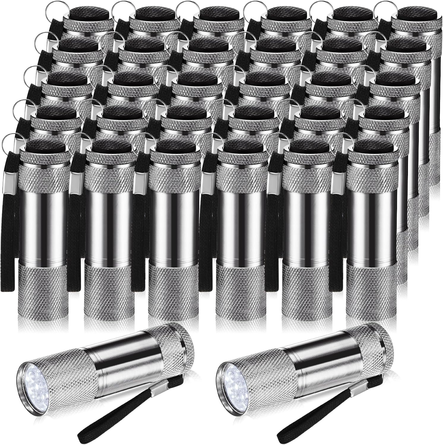 VIHOSE 32 Pcs Mini Flashlights Bulk, Bright Aluminum Handheld Flash Light with Lanyard Small LED Flashlights for Night Reading Emergency Hurricane Camping Hiking, Batteries Not Included(Gray)