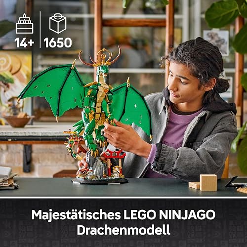 LEGO Ninjago The Guardian Dragon Model Kit - Features a Posable Dragon Figure, Master Wu Minifigure & a Scenic Rock-Effect Display Stand - Gift for 14+ Year Old boys & Teenage Monstrosity Fans - 71847 - 2