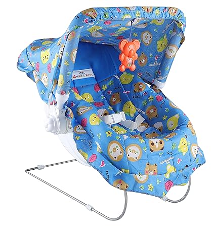 Joyride Multipurpose Adjustable Carry Cot/Bouncer/Rocker with Mosquito Net Bouncer (Blue), Plastic & Polyster