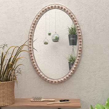 COZAYH Distressed Wood Frame Accent Mirror, Rustic Farmhouse Style Decorative Wall Mirror Oval