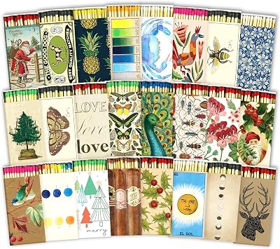 HomArt Matchbox Designs of Your Choice 2 Unique Box Designs with 4" Matches, Striking Stickers by Thankful Greetings Decorative & Festive for Home Decor, Gifts, Accessories | Long Safety Matches