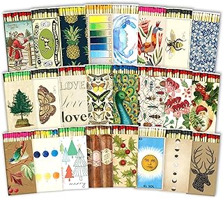 HomArt Matchbox Designs of Your Choice (4 Unique Box Designs with 4" Matches, Striking Stickers by Thankful Greetings) Decorative & Festive for Home Decor, Gifts, Accessories Long Safety Matches
