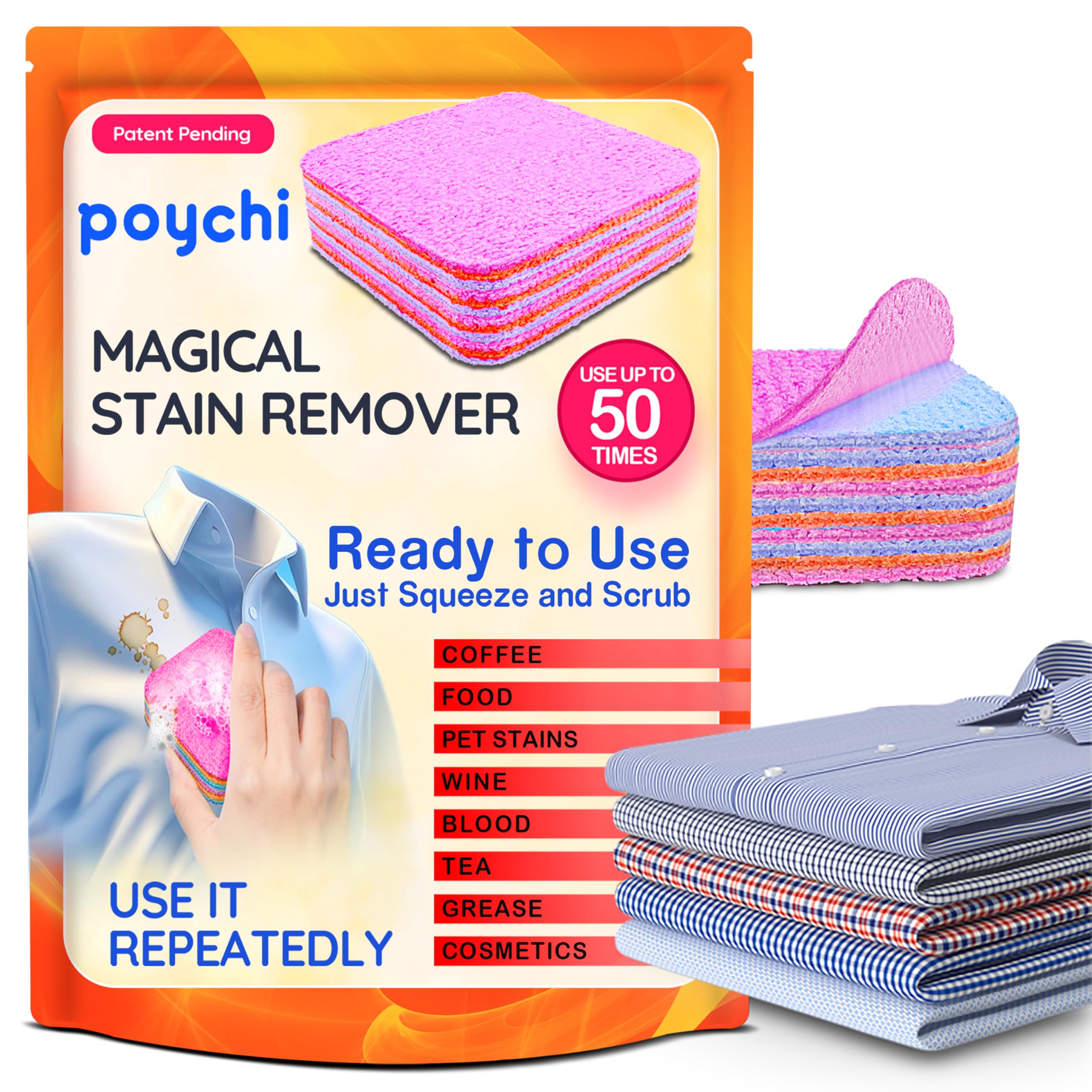 Magical Fiber Stain Remover- Use as Spot Remover- No Dry Cleaning Food, Grease, Coffee Off Laundry, Tea, Fabric, Pet Stains, Stain Remover Sponge