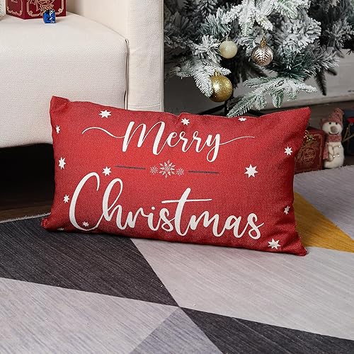 Miniatura 6 de Fundas de almohada de Navidad de 12 x 20 pulgadas, decoración de árbol de Navidad, fundas de almohada lumbares rojas, decoración de invierno para
