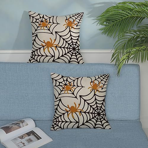 Miniatura 5 de QANOK Juego de 2 fundas de almohada de Halloween de 20 x 20 pulgadas, decoración de Halloween, almohadas de tela de araña, fundas de cojín