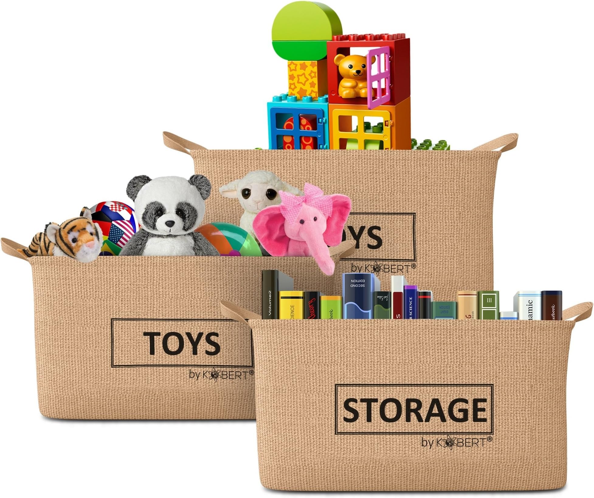 X-Large Jute Storage Bin Toy Basket 20x12x11 inches (3-Pack) [Multi-packs available] Collapsible Box Chest Organizer, Reversible Design, Water-resistant, Great for Living Room, Kitchen, Kids Baby Room