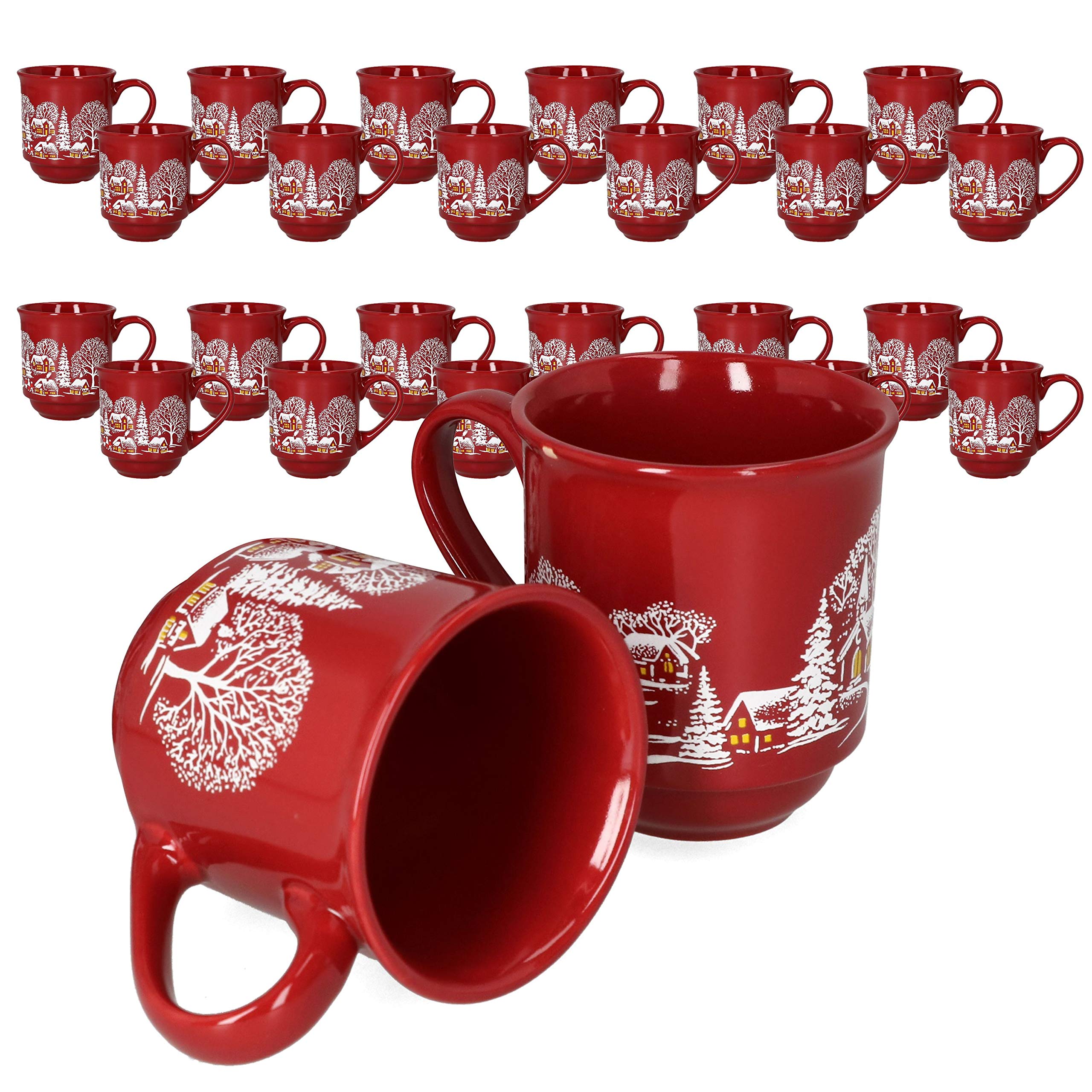 MamboCat 36er Set Glühweinbecher 0,2L mit Eichstrich I Klassische Weihnachtsmarkt Tasse mit Wintermotiv I Glühweintassen mit Henkel I Grosspackung Profi Gastronomiebedarf Becher aus Keramik rot
