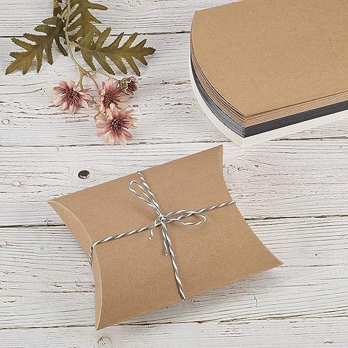 Vista 71 de Airssory 100 unidades de almohada de papel kraft vintage de 3 x 2 pulgadas, caja de embalaje de dulces, caja de embalaje de dulces, cajas de regalo